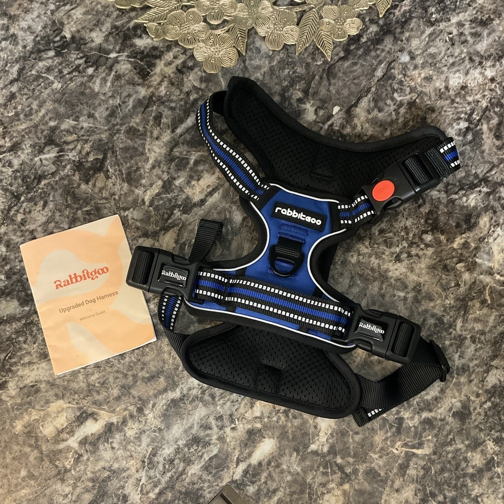 rabbitgoo Upgraded Dog Harness Reflective Adjustable Mesh Blue/Black Size M